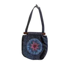 Vintage Granny Core Quilted Handbag Shoulder Purse, Carpetbag Style Purse Blue